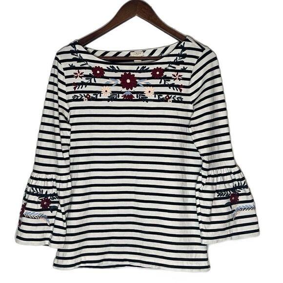 J. Crew Stripe Embroidered Bell Sleeve Top - Picture 2 of 5